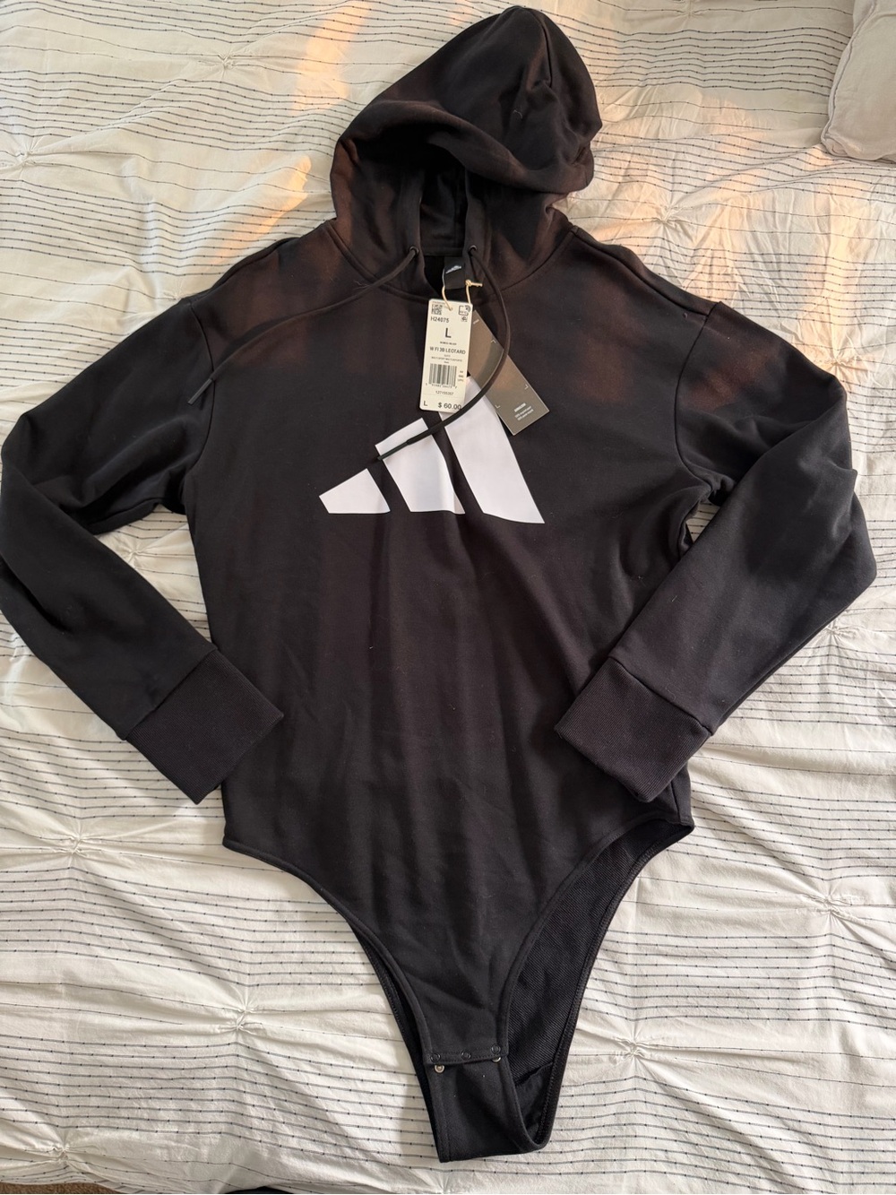 adidas Black Hooded sweatshirt Bodysuit with White classic Logo